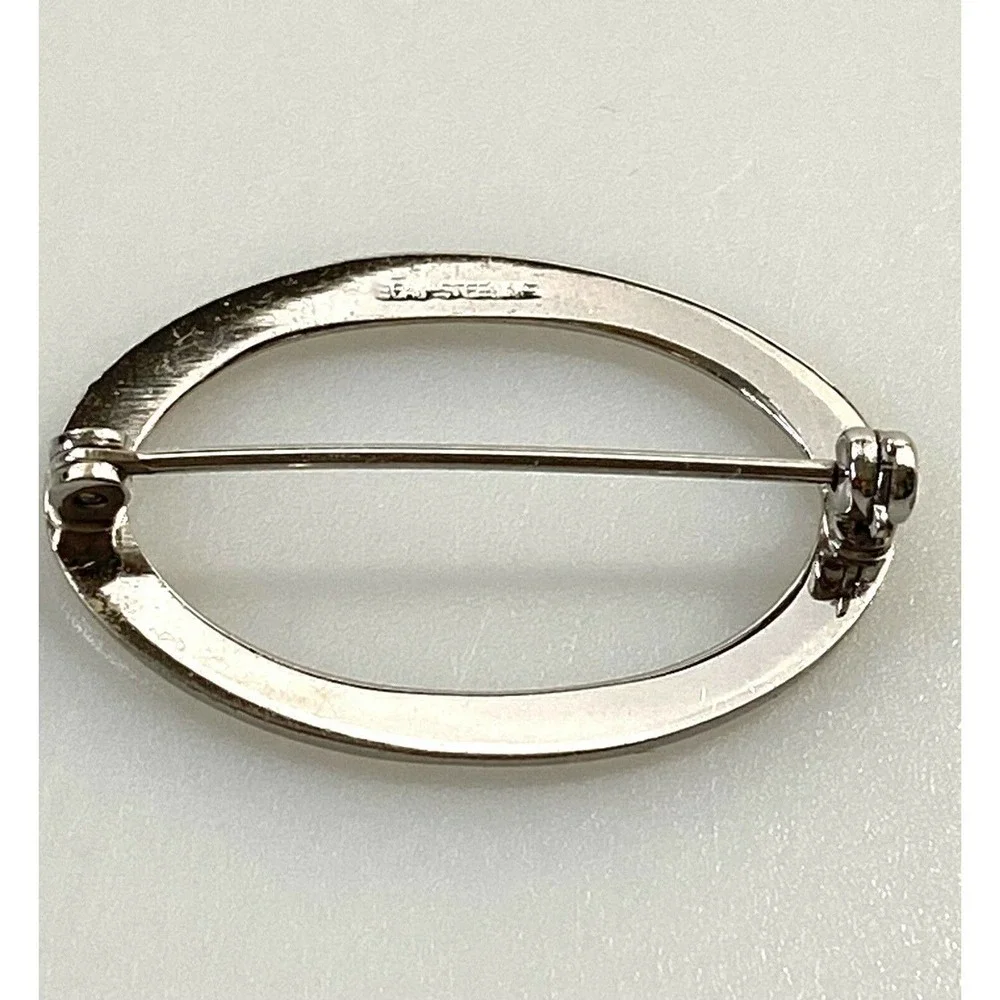 Beau Sterling Brooch Pin Edged Flowers Oval Vintage 50s
